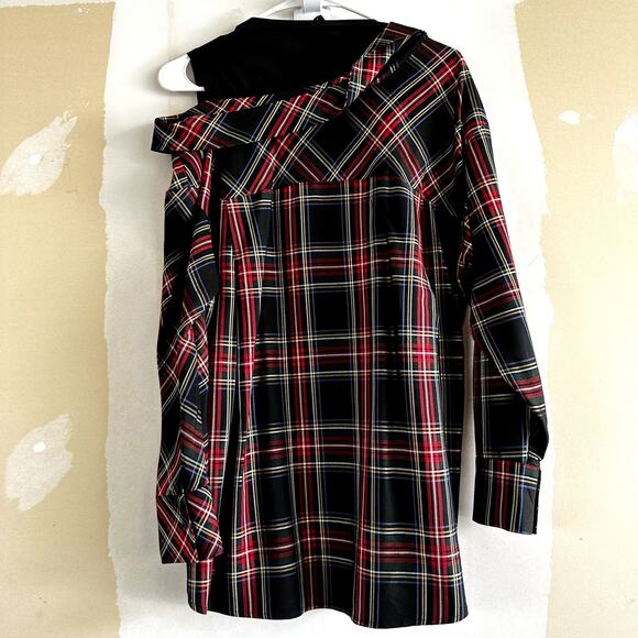 Maje Layered Plaid Twill And Stretch-cotton Jersey Top In Checked Red Black 1 S - Picture 5 of 5